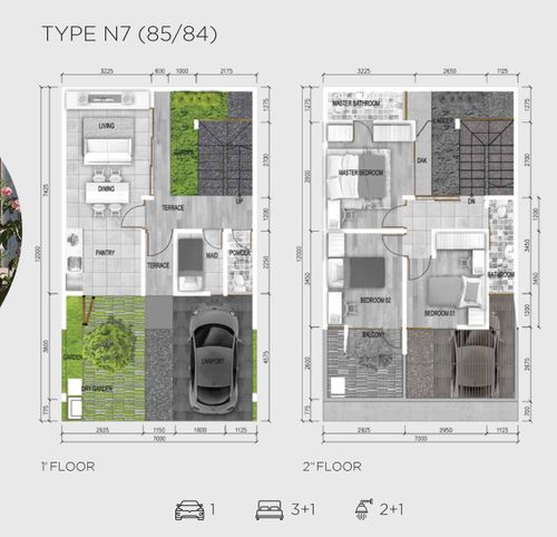 foto denah rumah tipe N7 Edge (85/84) perumahan ASERA NISHI