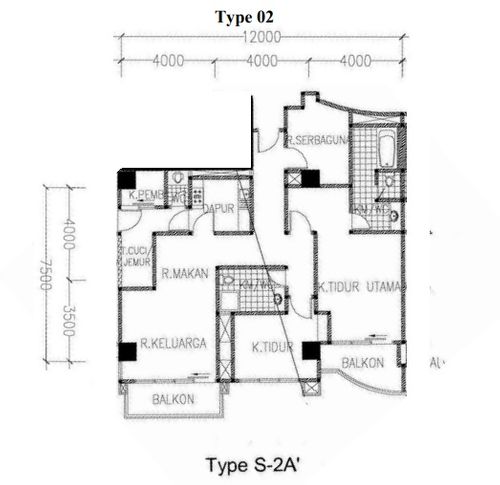 foto denah rumah tipe 2BR - Primrose perumahan Somerset Grand Citra