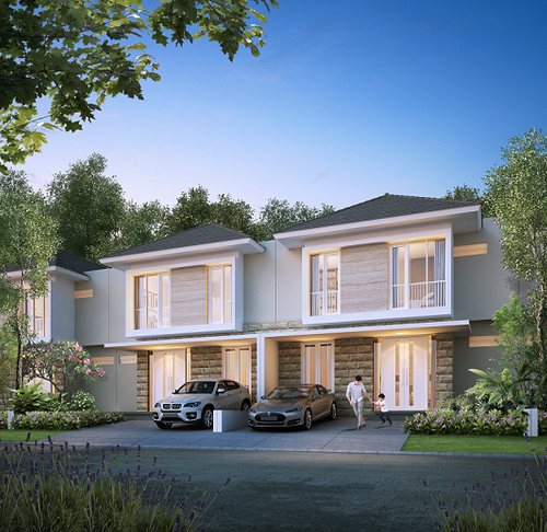 foto tampak rumah tipe Almond A perumahan CITRALAND THE GREENLAKE SURABAYA