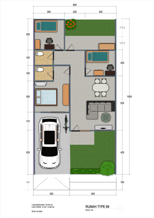 foto denah rumah tipe 69 A-12 perumahan Dar Es Salaam Residence