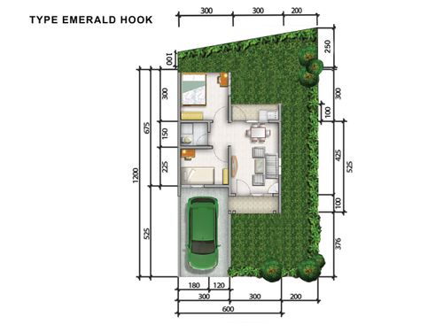 foto denah rumah tipe EMERALD HOOK perumahan JADE PARK SERPONG 2 TAHAP 2
