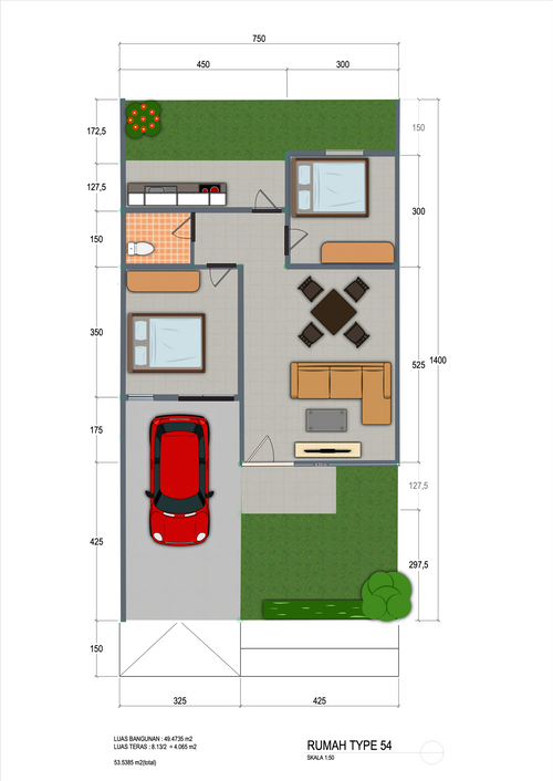 foto denah rumah tipe 54 C-17 perumahan Dar Es Salaam Residence