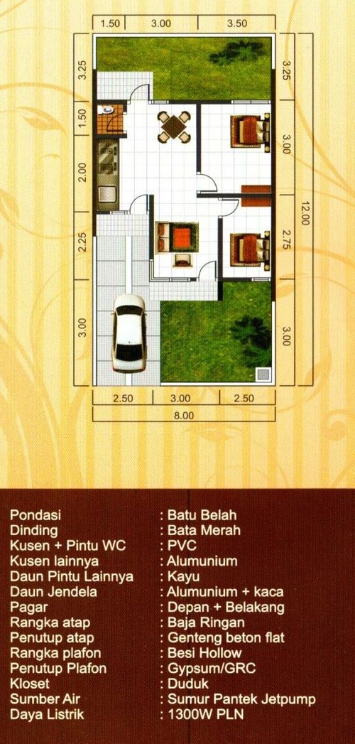 foto denah rumah tipe OLEANDER 40/96 perumahan Griya Permata Asri