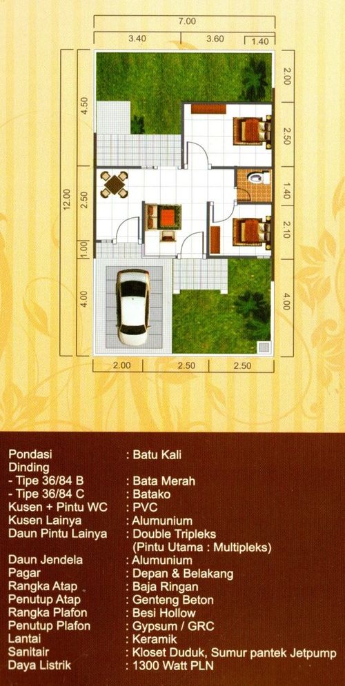 foto denah rumah tipe 36/84 B&C perumahan Griya Permata Asri
