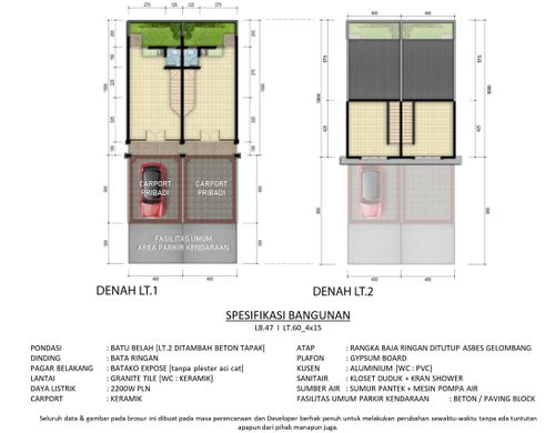 foto denah rumah tipe Zircon 58/60 perumahan Taman Krakatau - Margatani