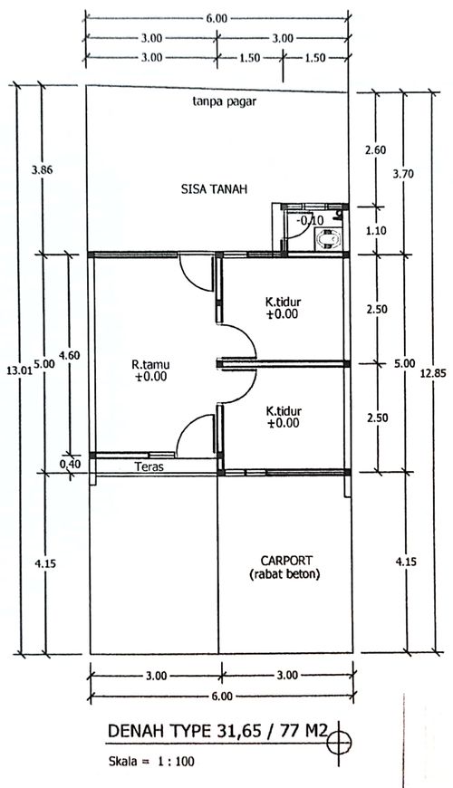 foto denah rumah tipe 30/77m2 perumahan GRAHA MUKTI GADINGAN