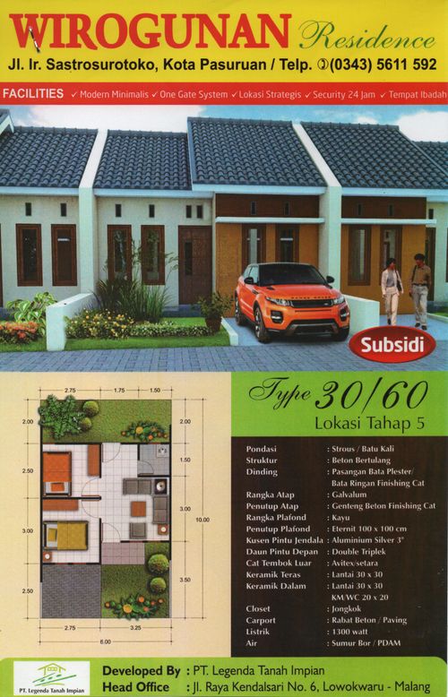 foto denah rumah tipe 30/96 perumahan Wirogunan Residence Tahap II dan III Lanjutan