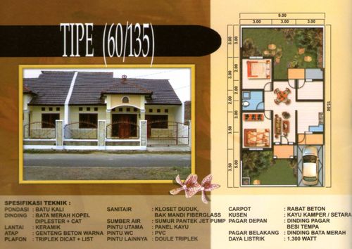 foto denah rumah tipe 60/135 perumahan TAMAN KRAKATAU - WARINGINKURUNG