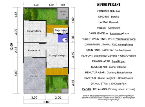 foto denah rumah tipe 33/72 A perumahan TAMAN KRAKATAU - WARINGINKURUNG