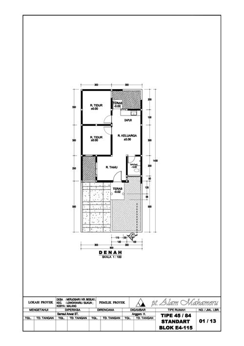 foto denah rumah tipe 45/84 E4-115 perumahan PT ALAM MAHAMERU