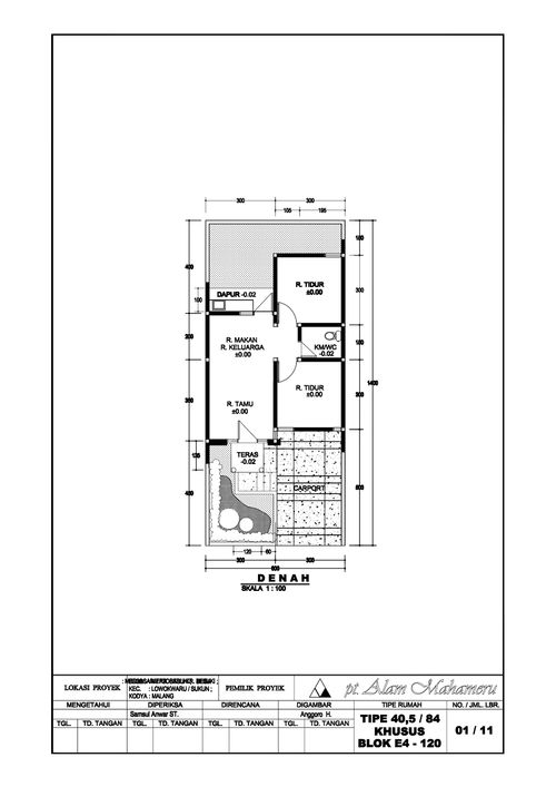 foto denah rumah tipe 40/84 E4-120 perumahan PT ALAM MAHAMERU