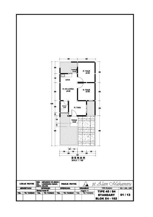 foto denah rumah tipe 45/84 E4-162 perumahan PT ALAM MAHAMERU
