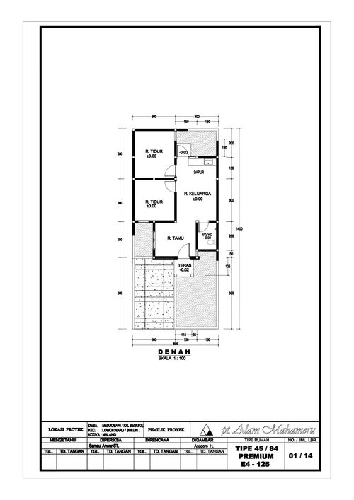 foto denah rumah tipe 45/84 E4-125 perumahan PT ALAM MAHAMERU