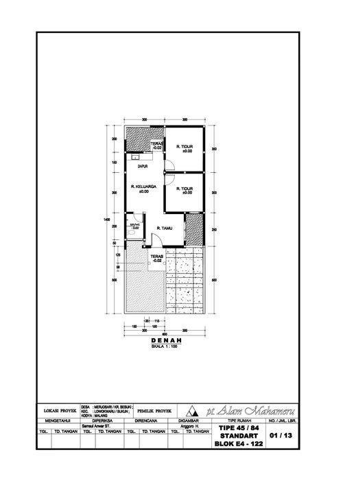 foto denah rumah tipe 45/84 E4-122 perumahan PT ALAM MAHAMERU