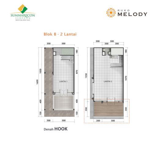 foto denah rumah tipe B 2 Lantai HOOK perumahan Ruko Melody