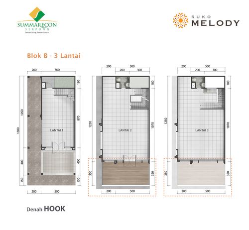 foto denah rumah tipe B 3 Lantai HOOK perumahan Ruko Melody