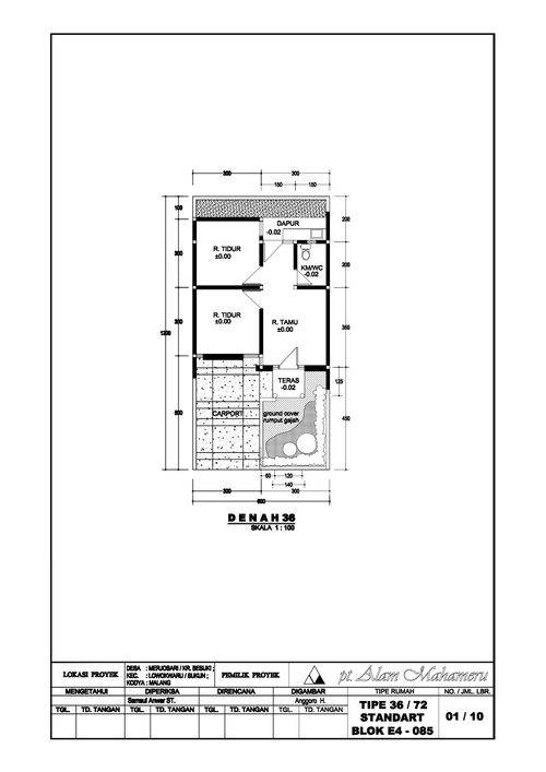 foto denah rumah tipe 36/72 E4-085 perumahan PT ALAM MAHAMERU