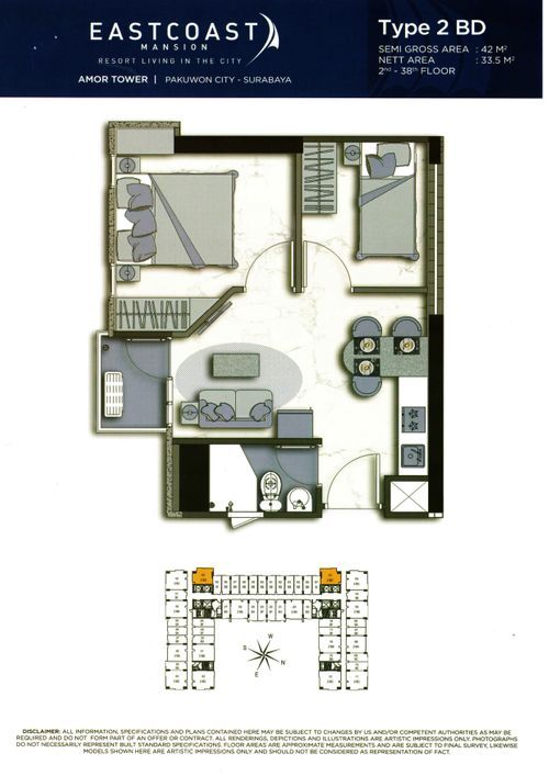 foto denah rumah tipe 2 BD perumahan TOWER AMOR, EAST COAST MANSION