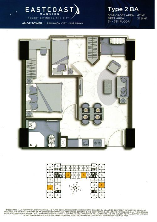foto denah rumah tipe 2 BA perumahan TOWER AMOR, EAST COAST MANSION
