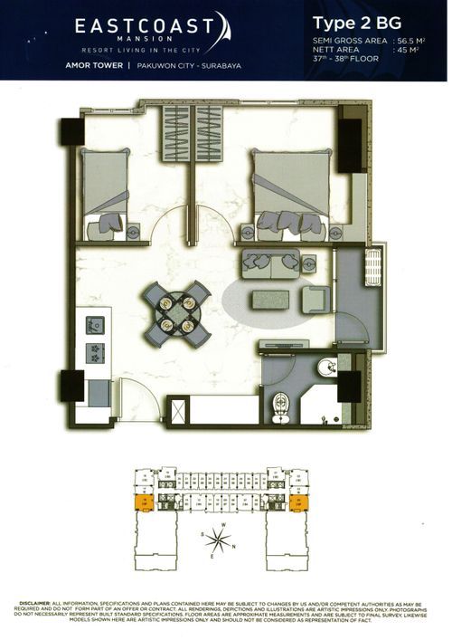 foto denah rumah tipe 2 BG perumahan TOWER AMOR, EAST COAST MANSION