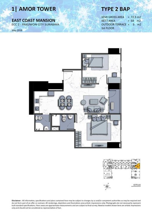 foto denah rumah tipe 2 BAP perumahan TOWER AMOR, EAST COAST MANSION