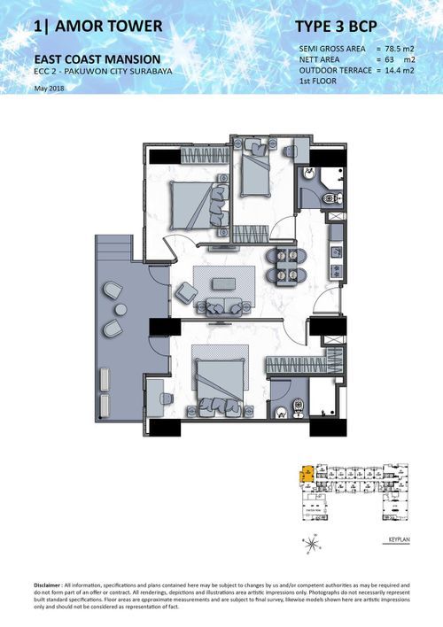 foto denah rumah tipe 3 BCP perumahan TOWER AMOR, EAST COAST MANSION