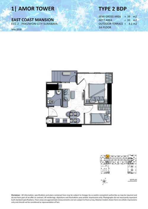 foto denah rumah tipe 2 BDP perumahan TOWER AMOR, EAST COAST MANSION