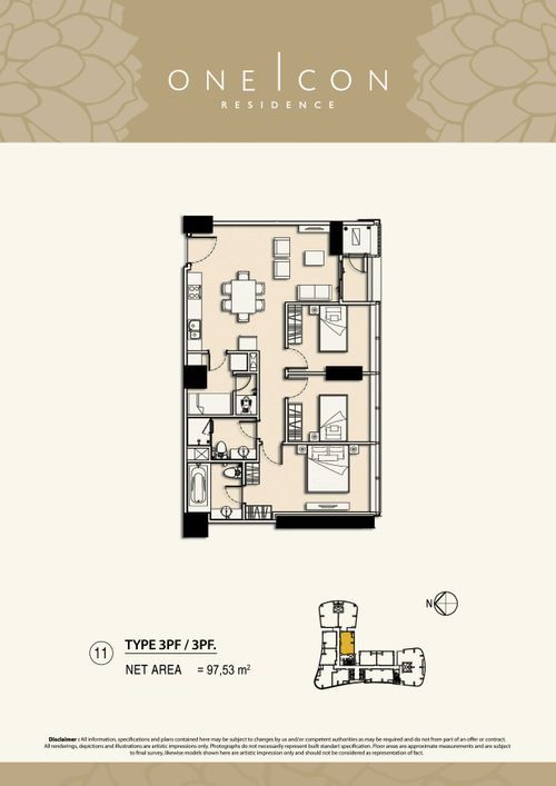 foto denah rumah tipe 3PF / 3PF. perumahan TOWER ONE ICON, SUPERBLOK TUNJUNGAN CITY