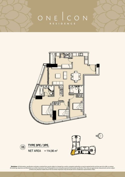 foto denah rumah tipe 3PE / 3PE. perumahan TOWER ONE ICON, SUPERBLOK TUNJUNGAN CITY