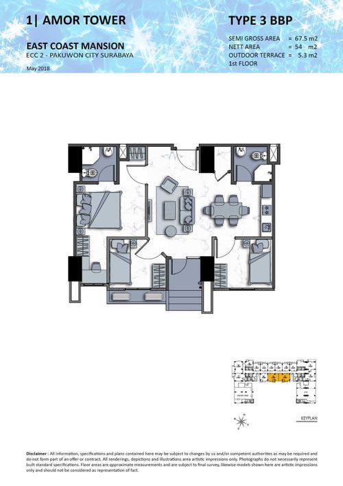 foto denah rumah tipe 3 BBP perumahan TOWER AMOR, EAST COAST MANSION