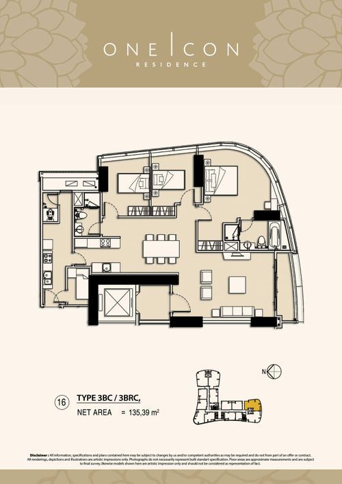 foto denah rumah tipe 3BC / 3BRC, perumahan TOWER ONE ICON, SUPERBLOK TUNJUNGAN CITY
