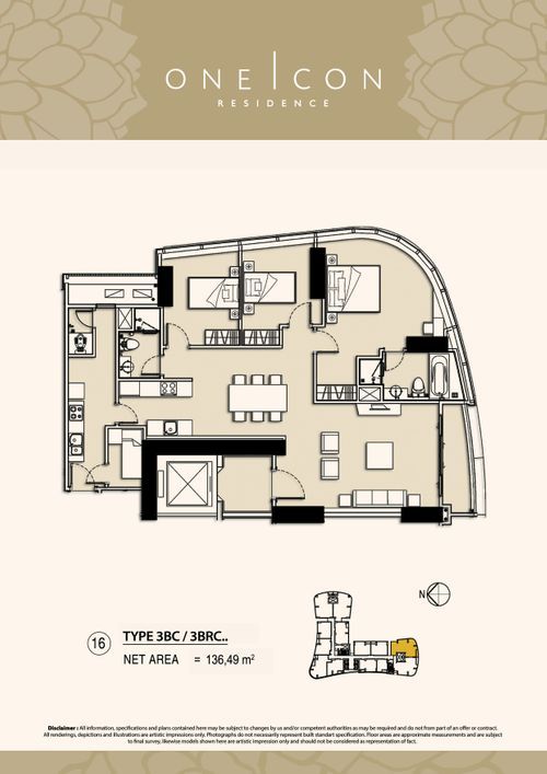 foto denah rumah tipe 3BC / 3BRC.. perumahan TOWER ONE ICON, SUPERBLOK TUNJUNGAN CITY