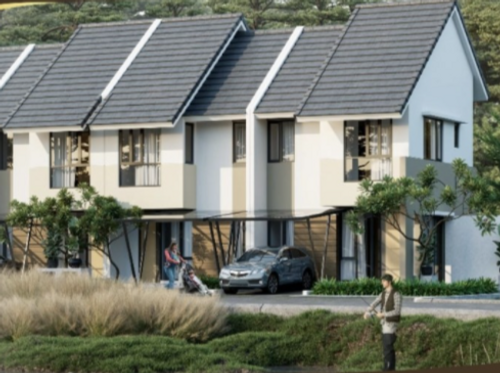 foto tampak rumah tipe BLUEBELL 786,5 perumahan Mutiara Gading City Cluster Okwood