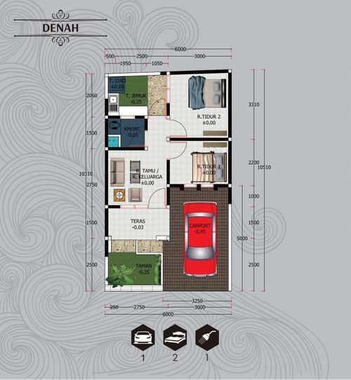 foto denah rumah tipe 34 perumahan Taman Kuntan Singopuran