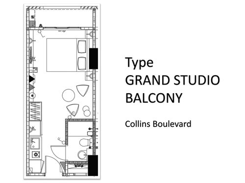 foto denah rumah tipe GRAND STUDIO BALCONY perumahan APARTEMEN COLLINS BOULEVARD