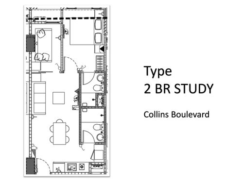 foto denah rumah tipe 2 BR STUDY perumahan APARTEMEN COLLINS BOULEVARD