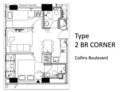 foto denah rumah tipe 2 BR CORNER perumahan APARTEMEN COLLINS BOULEVARD