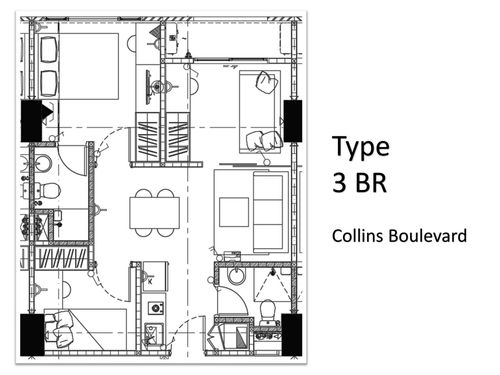 foto denah rumah tipe 3 BR perumahan APARTEMEN COLLINS BOULEVARD