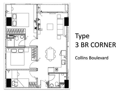 foto denah rumah tipe 3 BR CORNER perumahan APARTEMEN COLLINS BOULEVARD