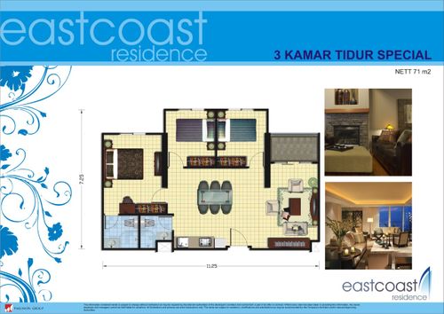 foto denah rumah tipe 3 BR spc perumahan EASTCOAST RESIDENCE PAKUWON CITY