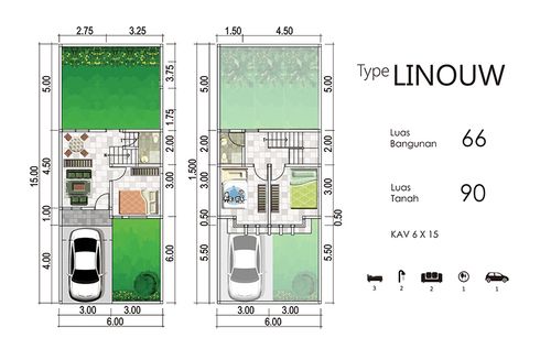 foto denah rumah tipe LINOUW 66 perumahan GREEN ANGGOEYA RESORT