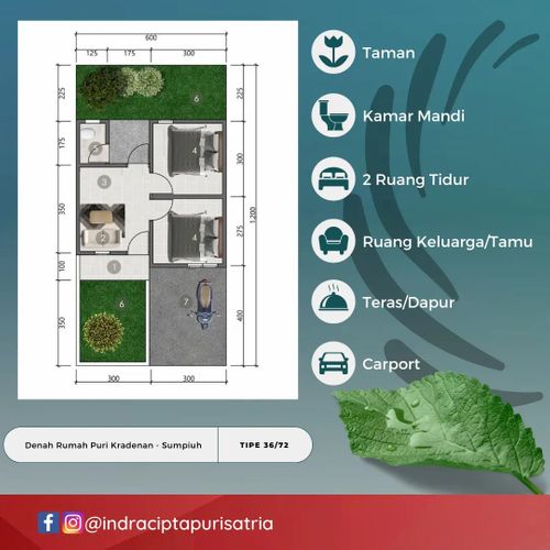 foto denah rumah tipe RSH perumahan PURI KRADENAN