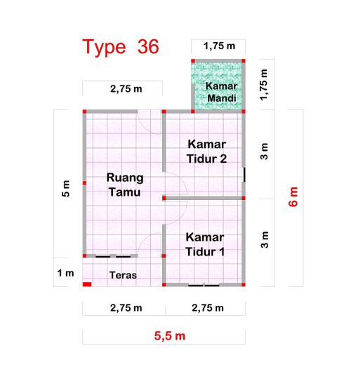 foto denah rumah tipe 36 perumahan Graha Putri Mayang Blok B