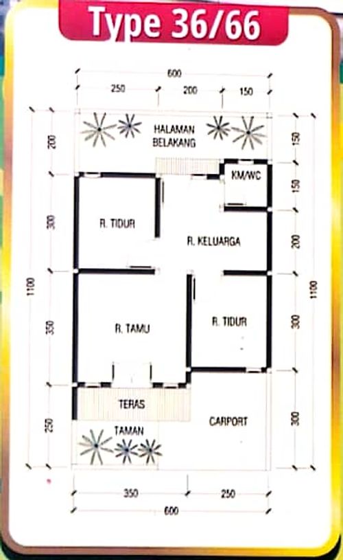 foto denah rumah tipe 36/70 perumahan Kaliwareng Residence