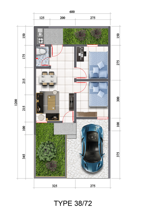 foto denah rumah tipe T-38 perumahan Karisma Bantar Residence