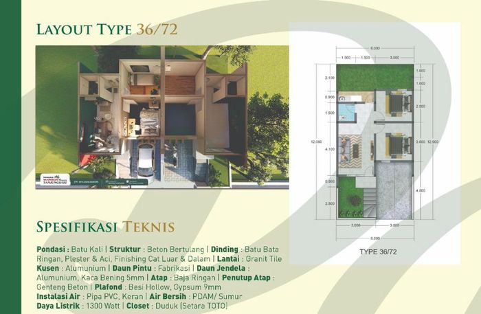foto denah rumah tipe 36/72 perumahan Marison Regency Tanjungsari