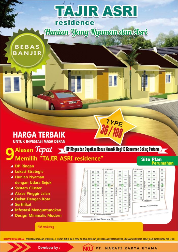 foto tampak rumah tipe 36/108 perumahan Tajir Asri Residence