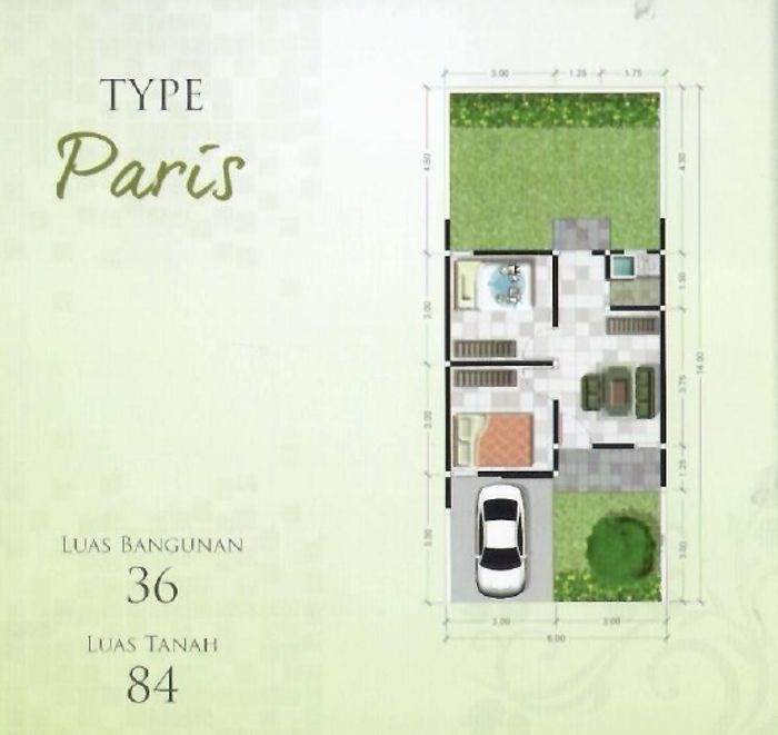 foto denah rumah tipe PARIS perumahan Grand Abdi Karya Regency Tahap 2