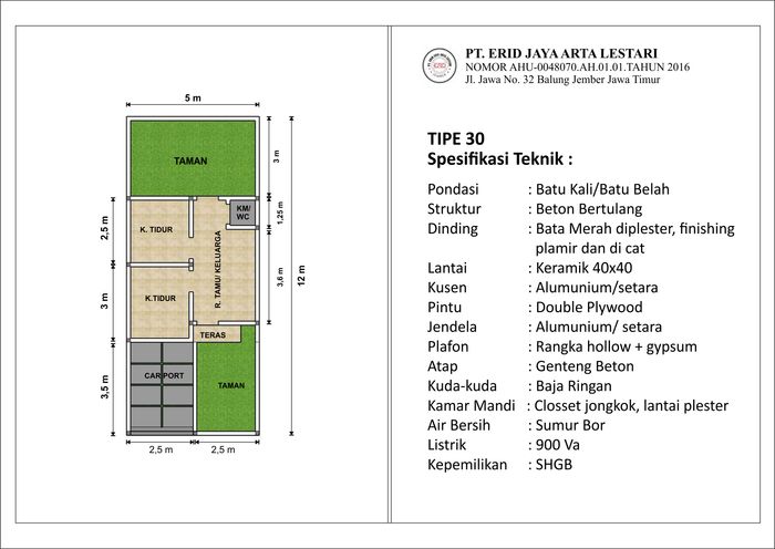 foto denah rumah tipe 30 perumahan ERIDA 1 AMBULU