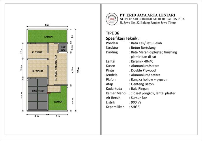 foto denah rumah tipe 36 perumahan ERIDA 1 AMBULU